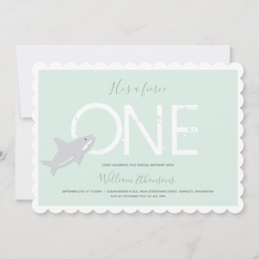 Fierce One Green White Shark Animal Eerste Verjaar Kaart (Voorkant)