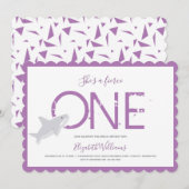Fierce One Paars Shark Animal First Birthday Invi Kaart (Voorkant / Achterkant)