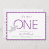 Fierce One Paars Shark Animal First Birthday Invi Kaart (Voorkant)