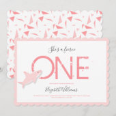 Fierce One Pink Shark Animal First Birthday Kaart (Voorkant / Achterkant)