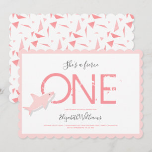 Fierce One Pink Shark Animal First Birthday Kaart
