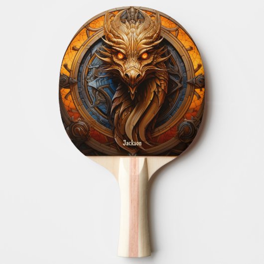 Fierce Orange Dragon Personalized Tafeltennisbatje (Voorkant)
