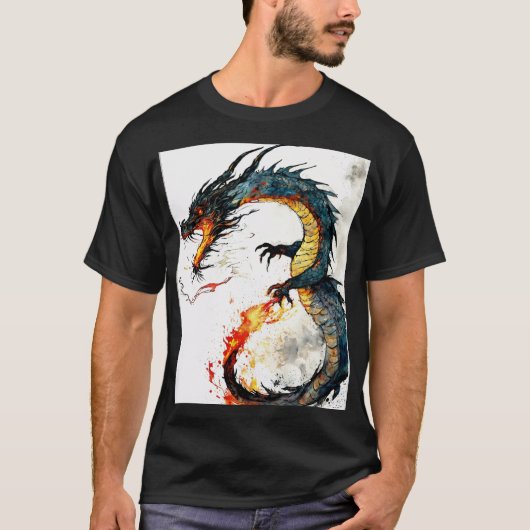 Fierce Oriental Dragon Sticker Design T-shirt (Voorkant)