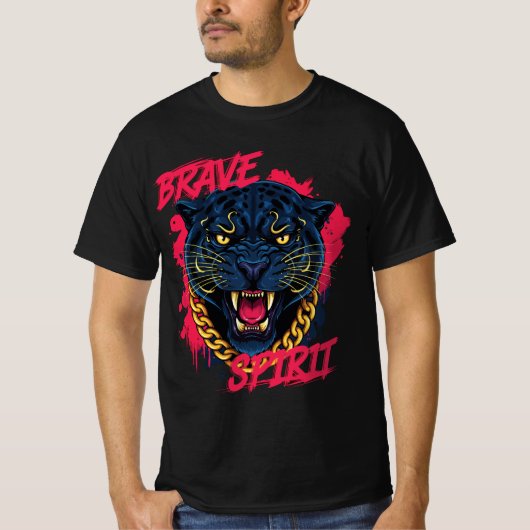 Fierce Panther with Gold Chain – Brave Spirit T-Sh T-shirt (Voorkant)