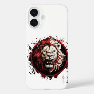 Fierce Red-Maned Lion Head Tribal Grunge Style iPhone 16 Hoesje