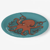 Fierce Red Octopus Tentakels Cartoon Papieren Bordje (Gekanteld)