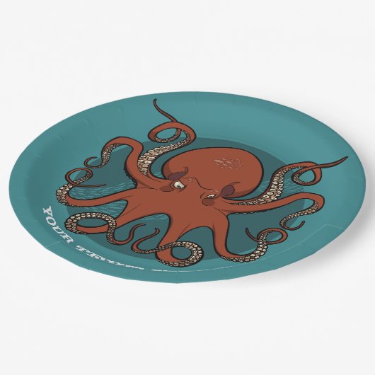 Fierce Red Octopus Tentakels Cartoon Papieren Bordje (Gekanteld)