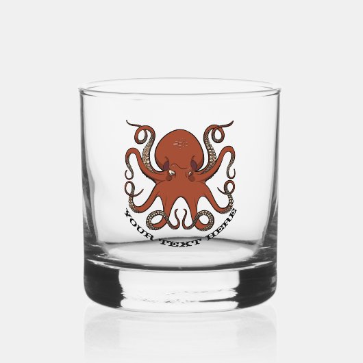 Fierce Red Octopus With Curling Tentacles Cartoon Whisky Glas (Voorkant)