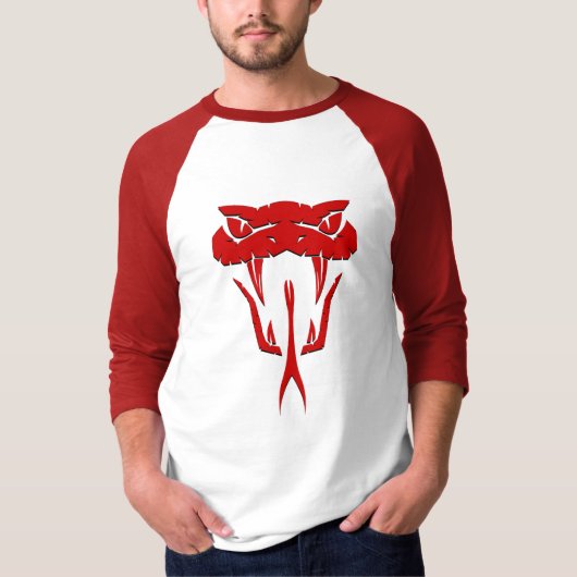 Fierce Red Serpent Face 3/4 Sleeve Raglan T-shirt (Voorkant)