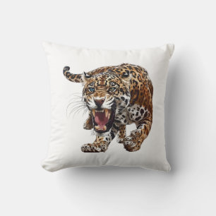 Fierce Roaring Jaguar Illustration Wild Oerwoud Kussen
