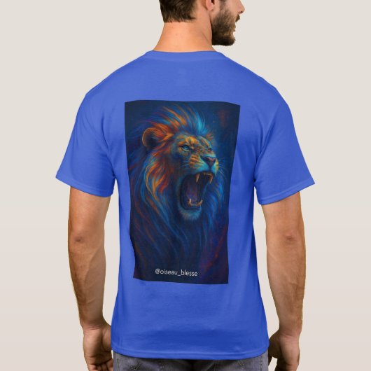 Fierce Roaring Lion – Blauw & Sinaasappel Glow T-S T-shirt (Achterkant)