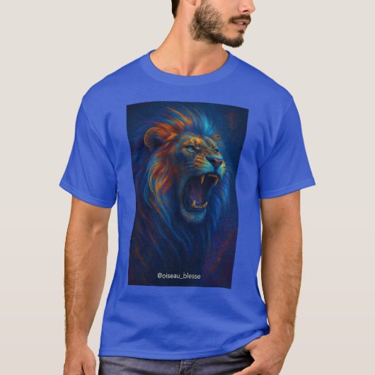 Fierce Roaring Lion – Blauw & Sinaasappel Glow T-S T-shirt (Voorkant)