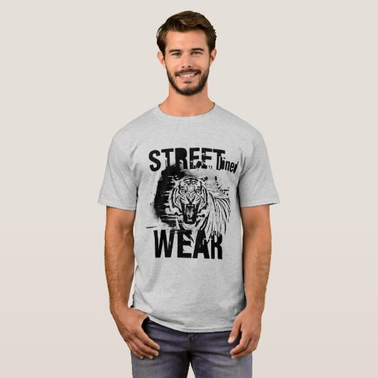 Fierce Roaring Tiger Black and White Streetwear T-shirt (Voorkant volledig)