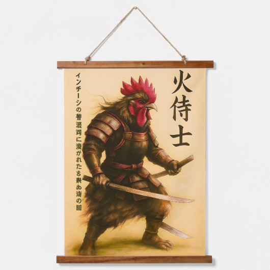 Fierce Rooster Samurai Warrior - Japanse inkt Hangend Wandkleed (Voorkant)