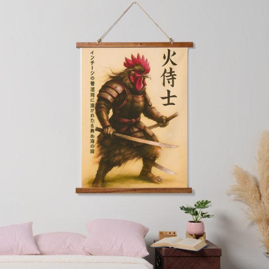 Fierce Rooster Samurai Warrior - Japanse inkt Hangend Wandkleed (Slaapkamer)