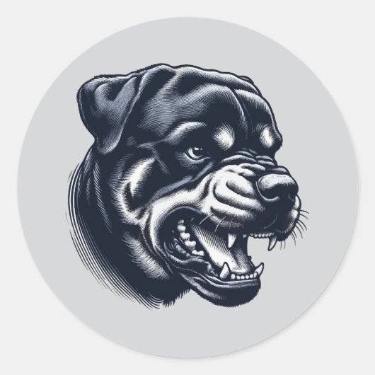 Fierce Rottweiler Head – Monochrome Ronde Sticker (Voorkant)