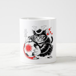 Fierce Samurai Cat Soccer - Anime Sports Fan Gifts Grote Koffiekop