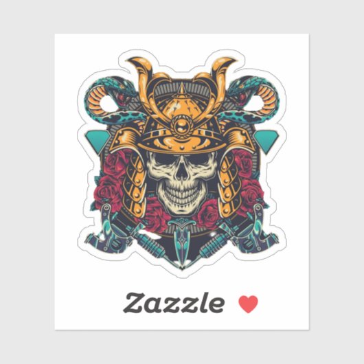 Fierce Samurai Skull  Tattoo Art Sticker (Vel)
