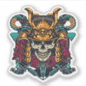 Fierce Samurai Skull  Tattoo Art Sticker (Voorkant)