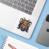 Fierce Samurai Skull  Tattoo Art Sticker (Laptop met iPhone)