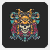 Fierce Samurai Skull  Tattoo Art Vierkante Sticker (Voorkant)
