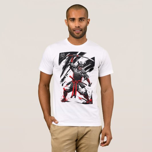 Fierce Samurai Warrior Ink Art T-shirt (Voorkant volledig)