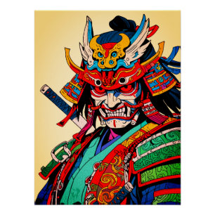 Fierce Samurai Warrior - Kleurrijke Japanse Bushid Perfect Poster