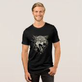 Fierce Snarling Wolf Head Illustration Tri-Blend Shirt (Voorkant volledig)