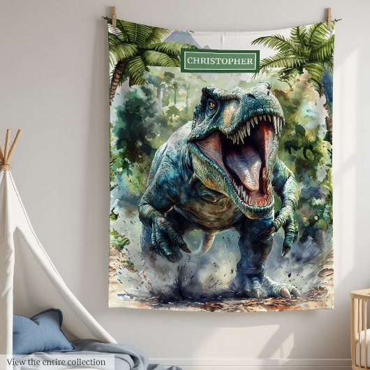 Fierce T-Rex Blanket Gepersonaliseerde Naam voor J Fleece Deken