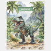 Fierce T-Rex Dinosaur Blanket Custom Boy Naam Fleece Deken (Voorkant)