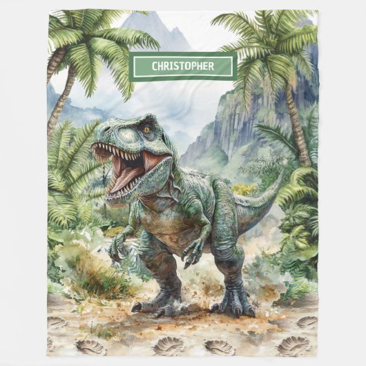 Fierce T-Rex Dinosaur Blanket Custom Boy Naam Fleece Deken (Voorkant)