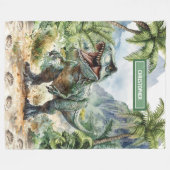 Fierce T-Rex Dinosaur Blanket Custom Boy Naam Fleece Deken (Voorkant (Horizontaal))