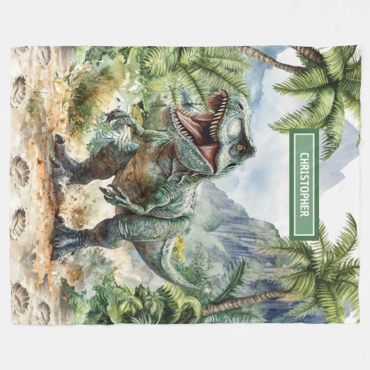 Fierce T-Rex Dinosaur Blanket Custom Boy Naam Fleece Deken (Voorkant (Horizontaal))