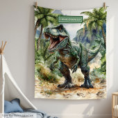 Fierce T-Rex Dinosaur Blanket Custom Boy Naam Fleece Deken