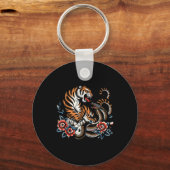 Fierce Tiger en Snake Fight Design Clic Tattoo St Sleutelhanger (Voorkant)