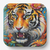 Fierce Tiger Floral Papieren Bordje (Voorkant)