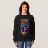 Fierce Tiger Ice Cream Cone Retro 80s Outrun Vibe Trui (Voorkant volledig)