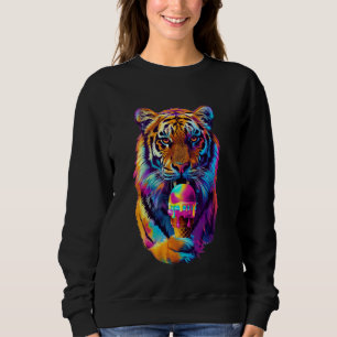 Fierce Tiger Ice Cream Cone Retro 80s Outrun Vibe Trui