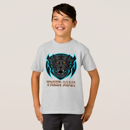 Fierce Tiger Man Gaming Mascot Kids' T-shirt (Voorkant volledig)