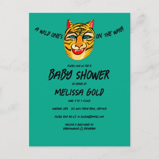 Fierce Tiger Wild One Schattige Edgy BABY SHOWER C Uitnodiging Briefkaart (Voorkant)