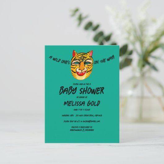 Fierce Tiger Wild One Schattige Edgy BABY SHOWER C Uitnodiging Briefkaart (Staand voorkant)