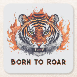 Fierce Tiger with Flames - tekst Kartonnen Onderzetters