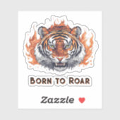 Fierce Tiger with Flames -  tekst Sticker (Vel)