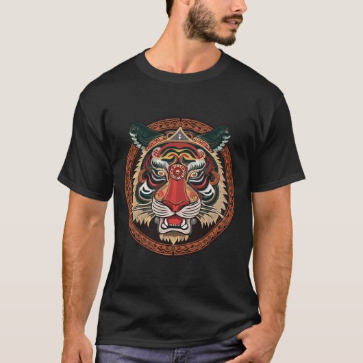 Fierce Tribal Tiger Face T-shirt (Voorkant)