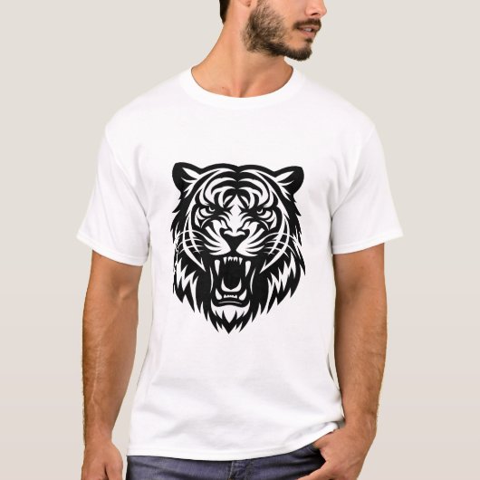Fierce Tribal Tiger Face T-Shirt Design - Roaring (Voorkant)