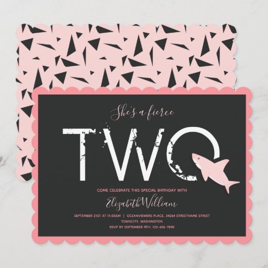 Fierce Twee Roze Haai Bold Dier 2e Verjaardag Kaart (Voorkant / Achterkant)