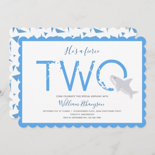 Fierce Two Blue White Shark Animal 2e verjaardag Kaart (Voorkant / Achterkant)