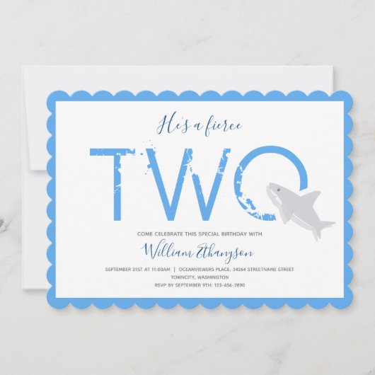 Fierce Two Blue White Shark Animal 2e verjaardag Kaart (Voorkant)