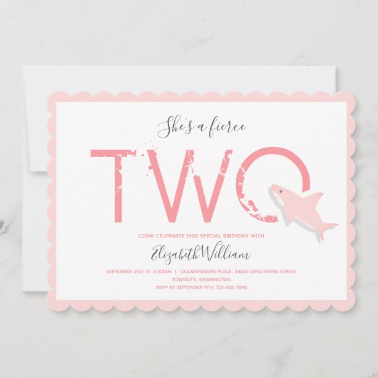 Fierce Two Pink Shark Animal 2e verjaardag Kaart (Voorkant)