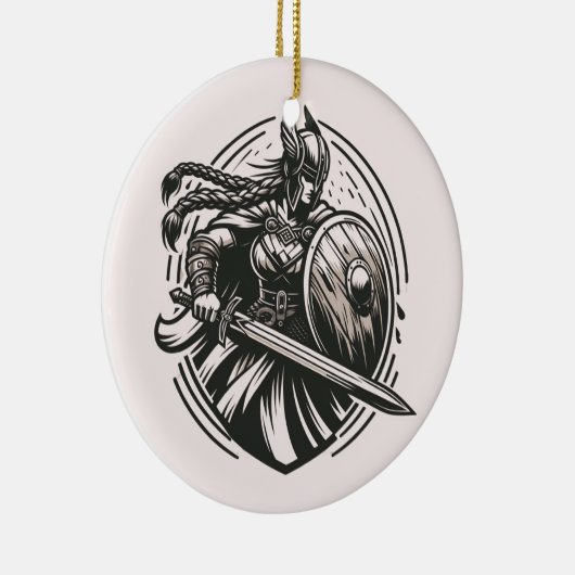 Fierce Valkyrie Warrior – Noordse mythologie Line  Keramisch Ornament (Rechts)